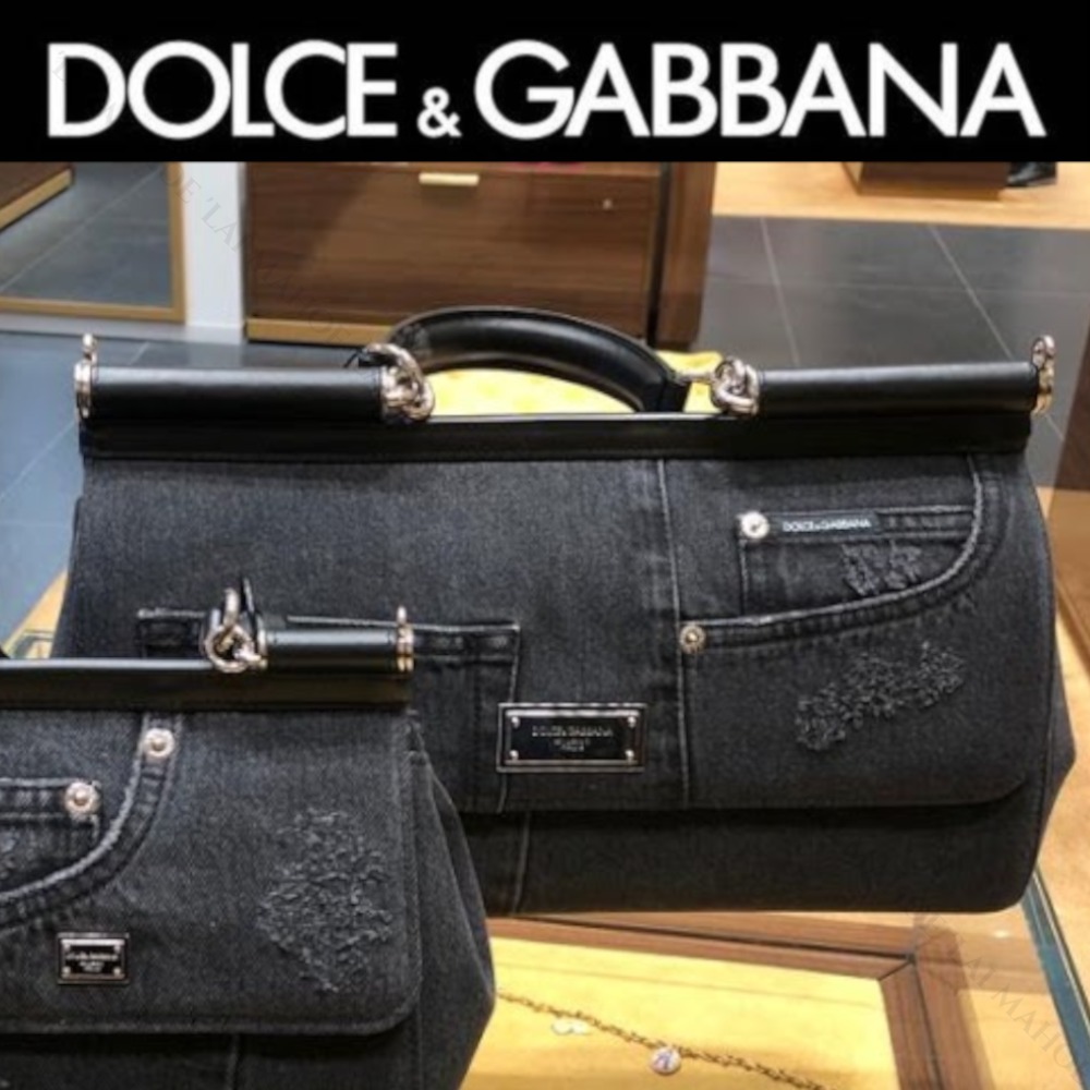 DOLCE&GABBANA SICILY ロゴ デニム ダメージ ハンドバッグ