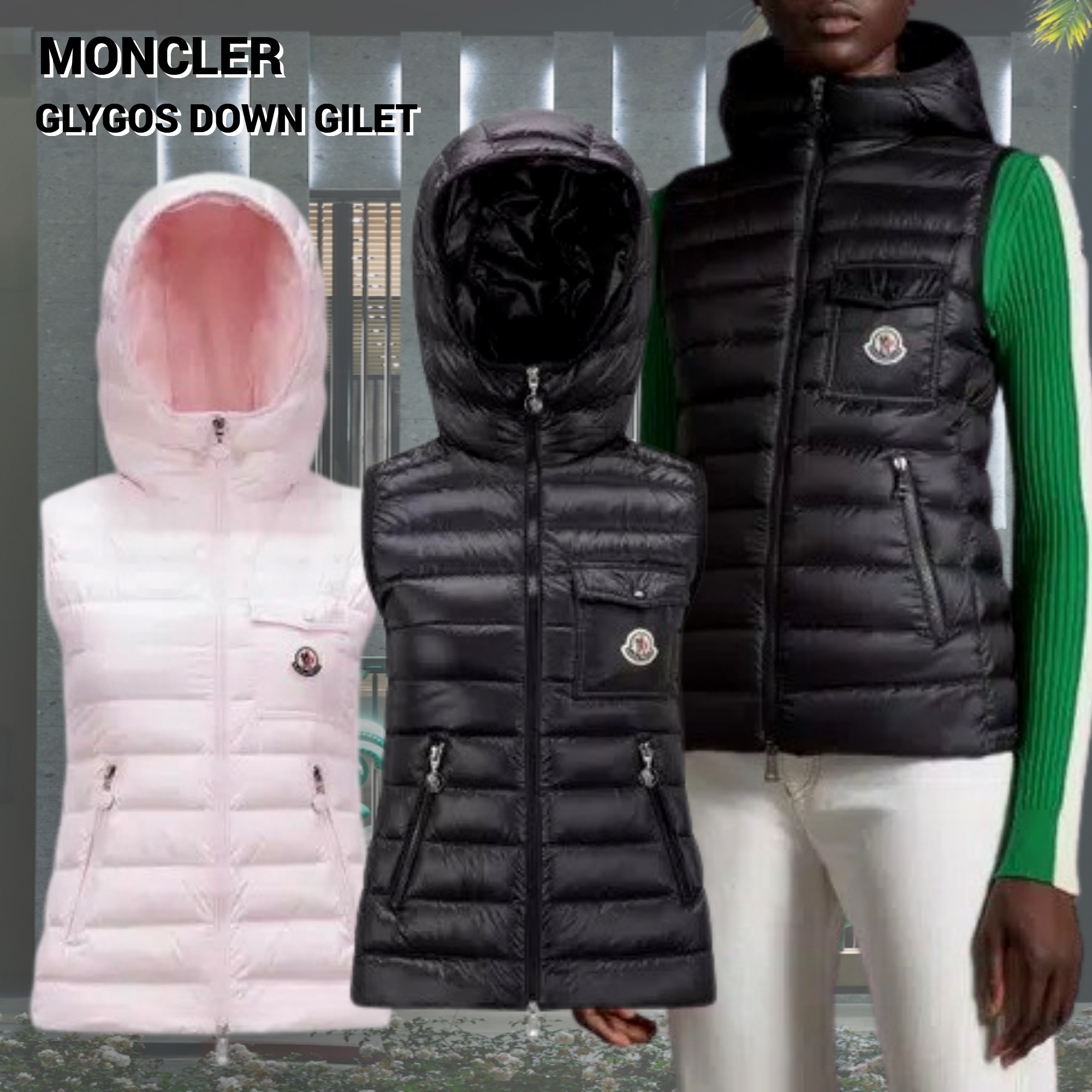 直営店買付【MONCLER】GLYGOS DOWN GILET ダウンベスト フード