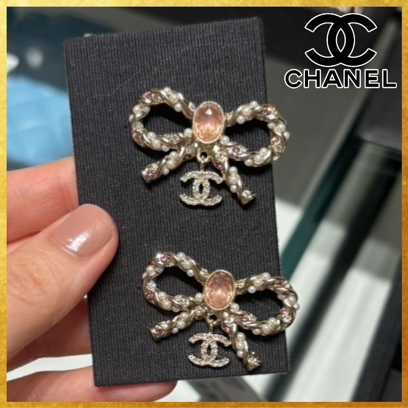 【大人気☆リボンモチーフが華やか】 CHANEL CCロゴ ピアス