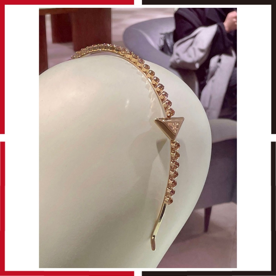 PRADA お洒落 ヘッドバンド カチューシャ 可憐ビジュー ゴールド