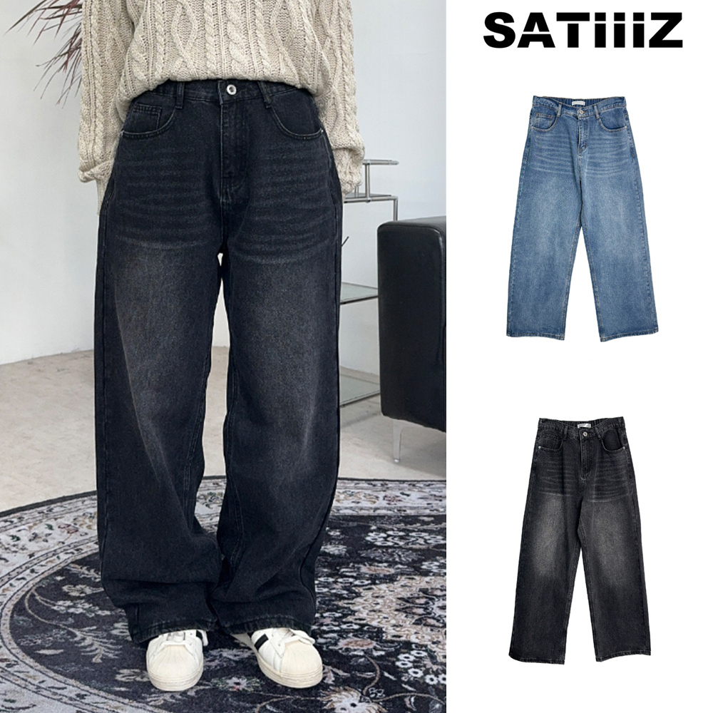 【SATIIIZ】Harpin Wide Banding Denim Pants