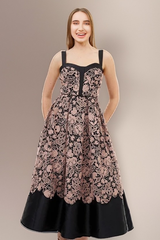 KAREN MILLEN】プチレース プロム織り ミディドレス