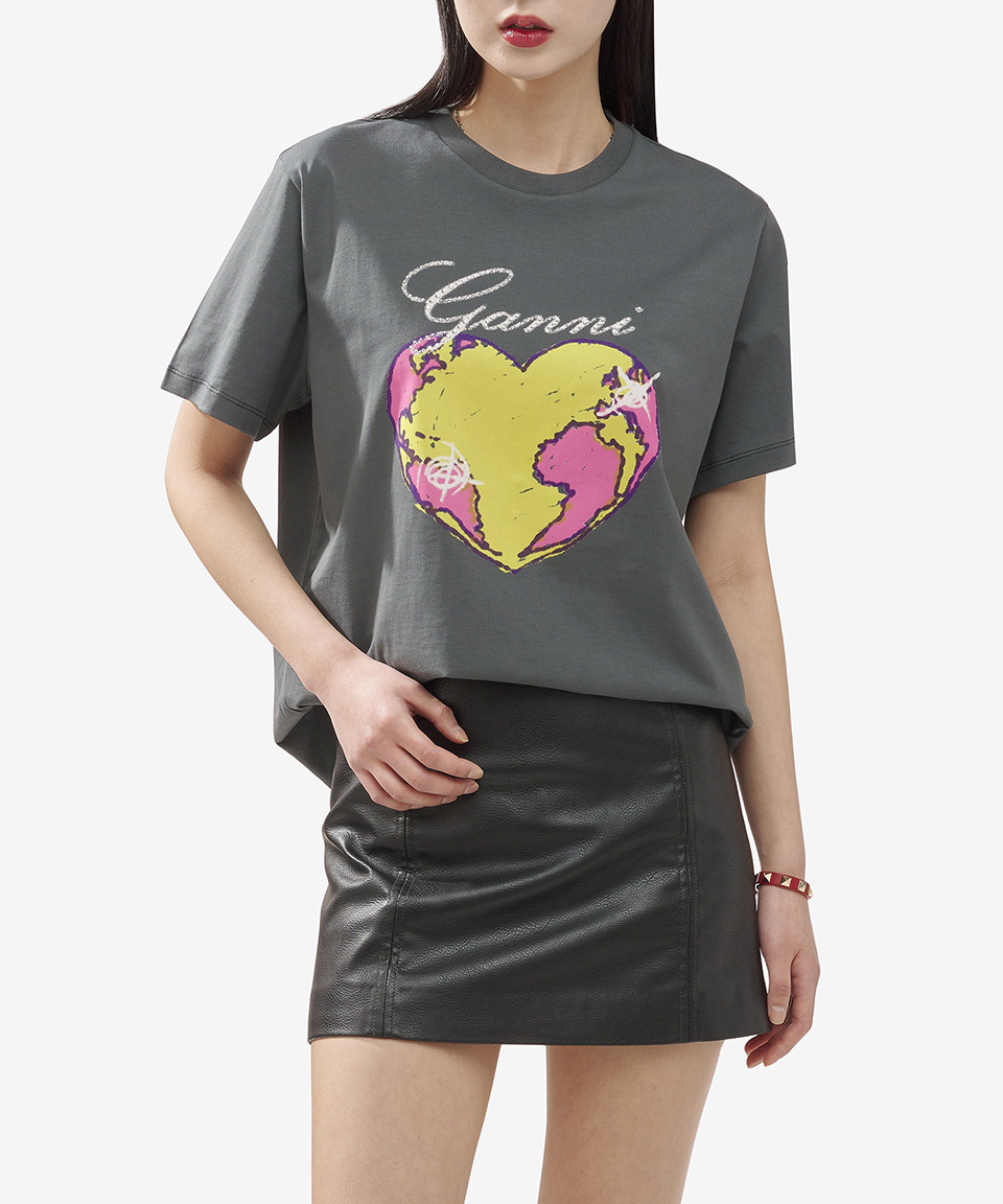 《GANNI》 T3770 490 ハート プリント Tシャツ