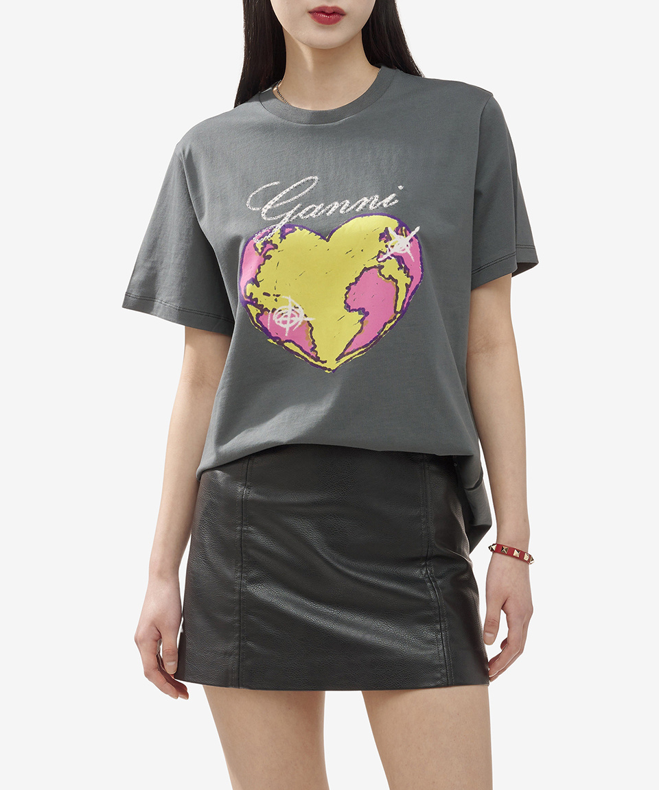《GANNI》 T3770 490 ハート プリント Tシャツ