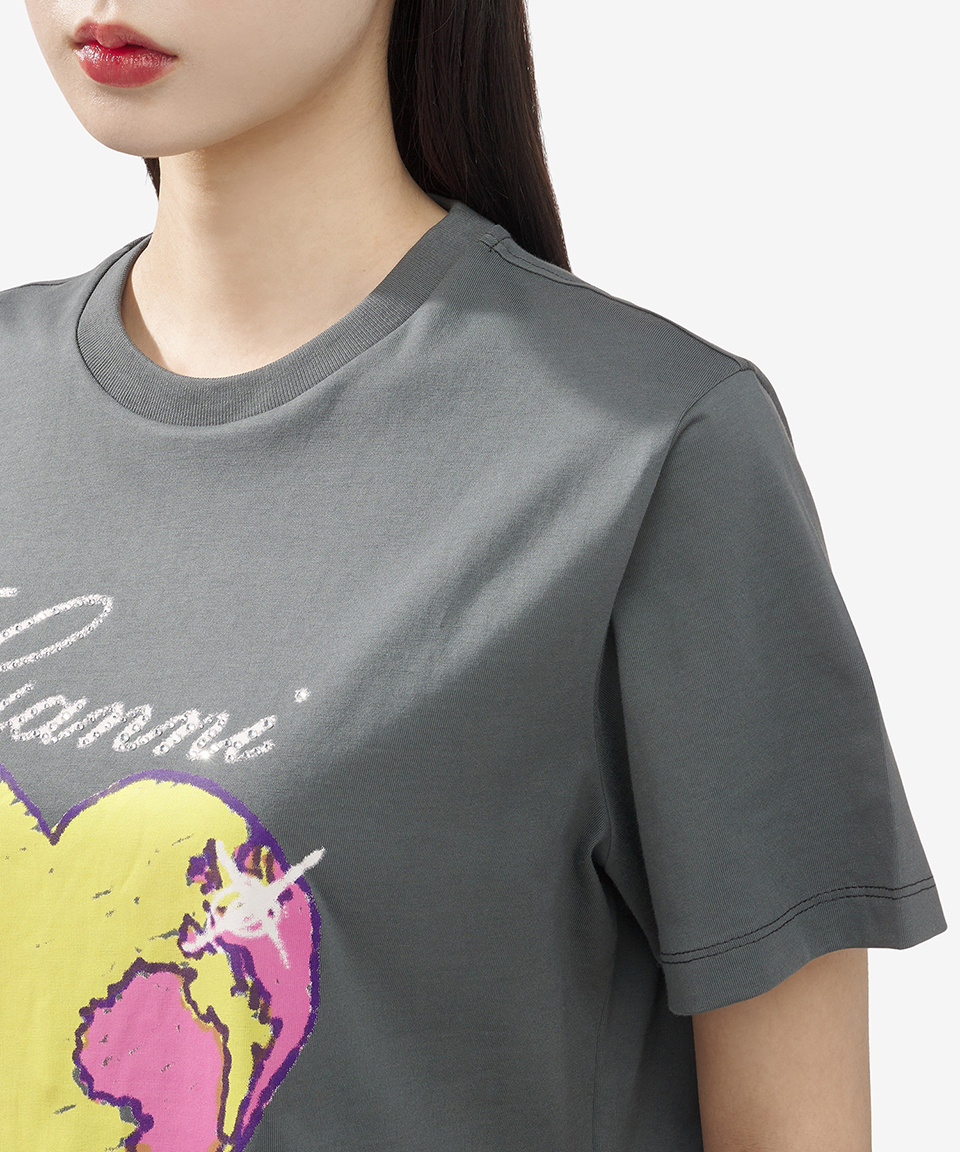 《GANNI》 T3770 490 ハート プリント Tシャツ
