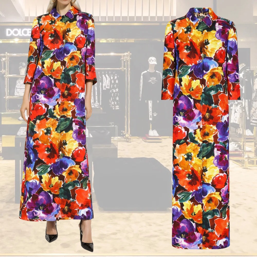 【DOLCE＆GABBANA】フラワープリント ブロケードロングコート