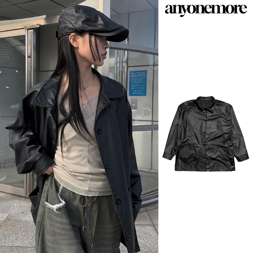 【Anyone more】Refit Long Leather Jacket
