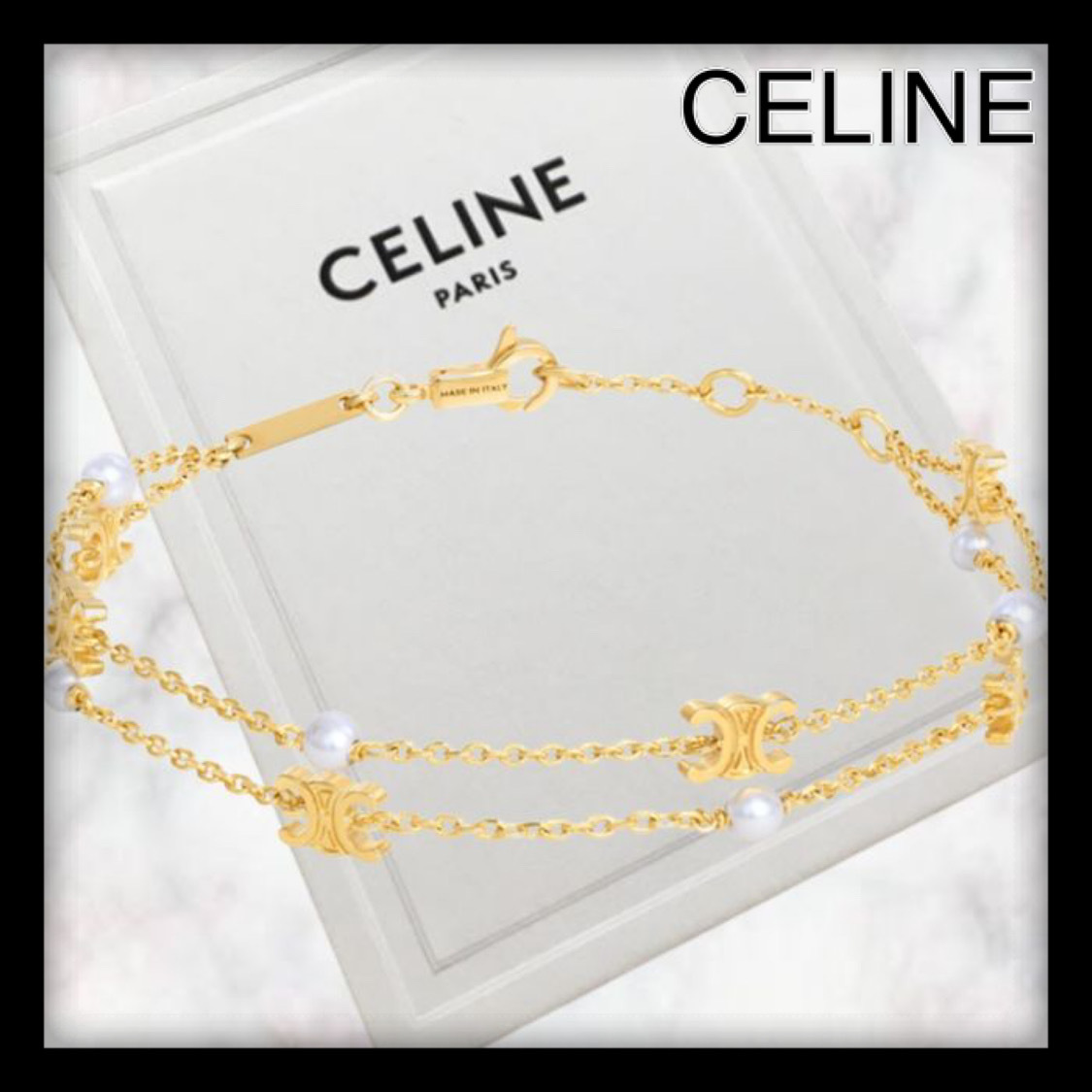 CELINE トリオンフ パール ダブルブレスレット