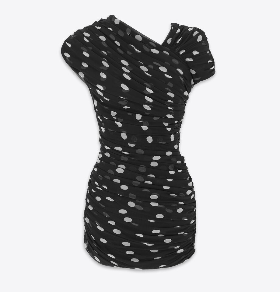 Saint Laurent《ルーシュ アシメントリードレス》ドット 直営店