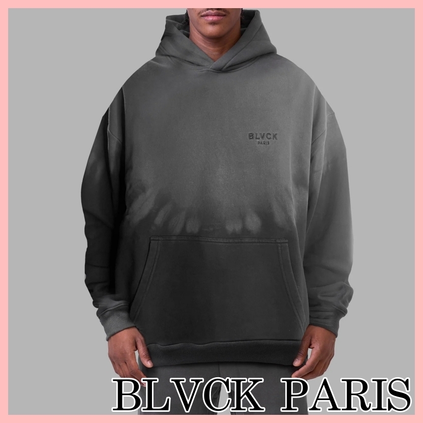BLVCK PARIS Gradient フーディー ロゴ 長袖 Grey 送料込み