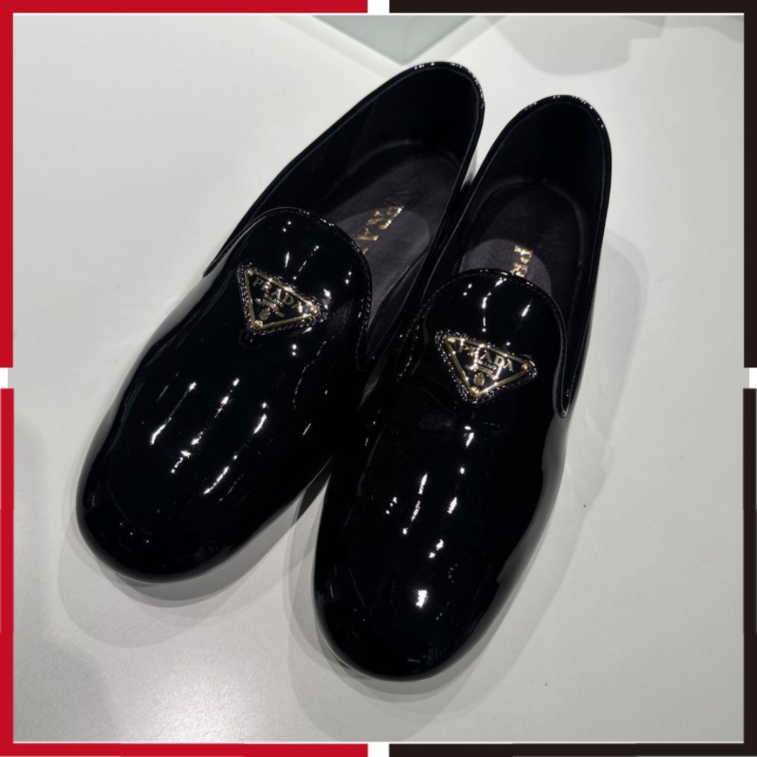 PRADA 上品 ローファー 牛革 パテントレザー 本革 ブラック ロゴ