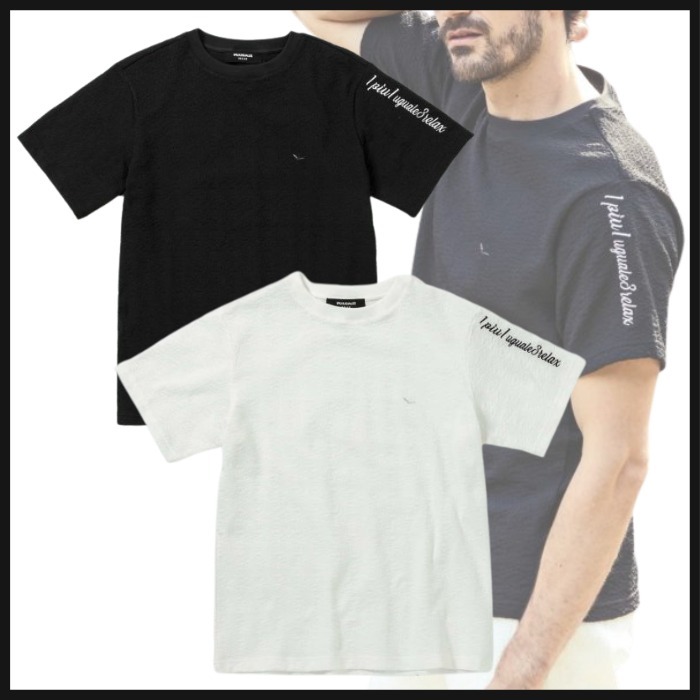 国内発送【1PIU1UGUALE】クレープニットロゴ半袖Tシャツ / 綿