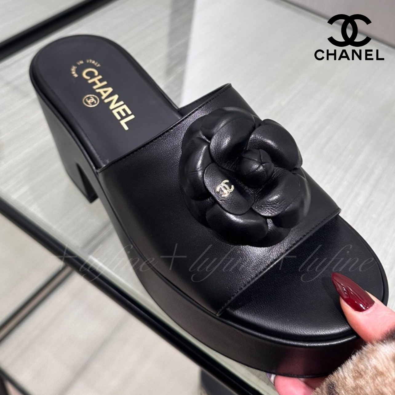 【新作】CHANEL シャネル サンダル ミュール カメリア SO BLACK