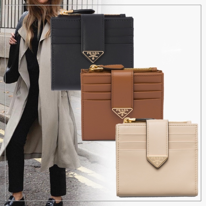 【大人気】PRADA◆レザー スモール 二つ折りウォレット ロゴ