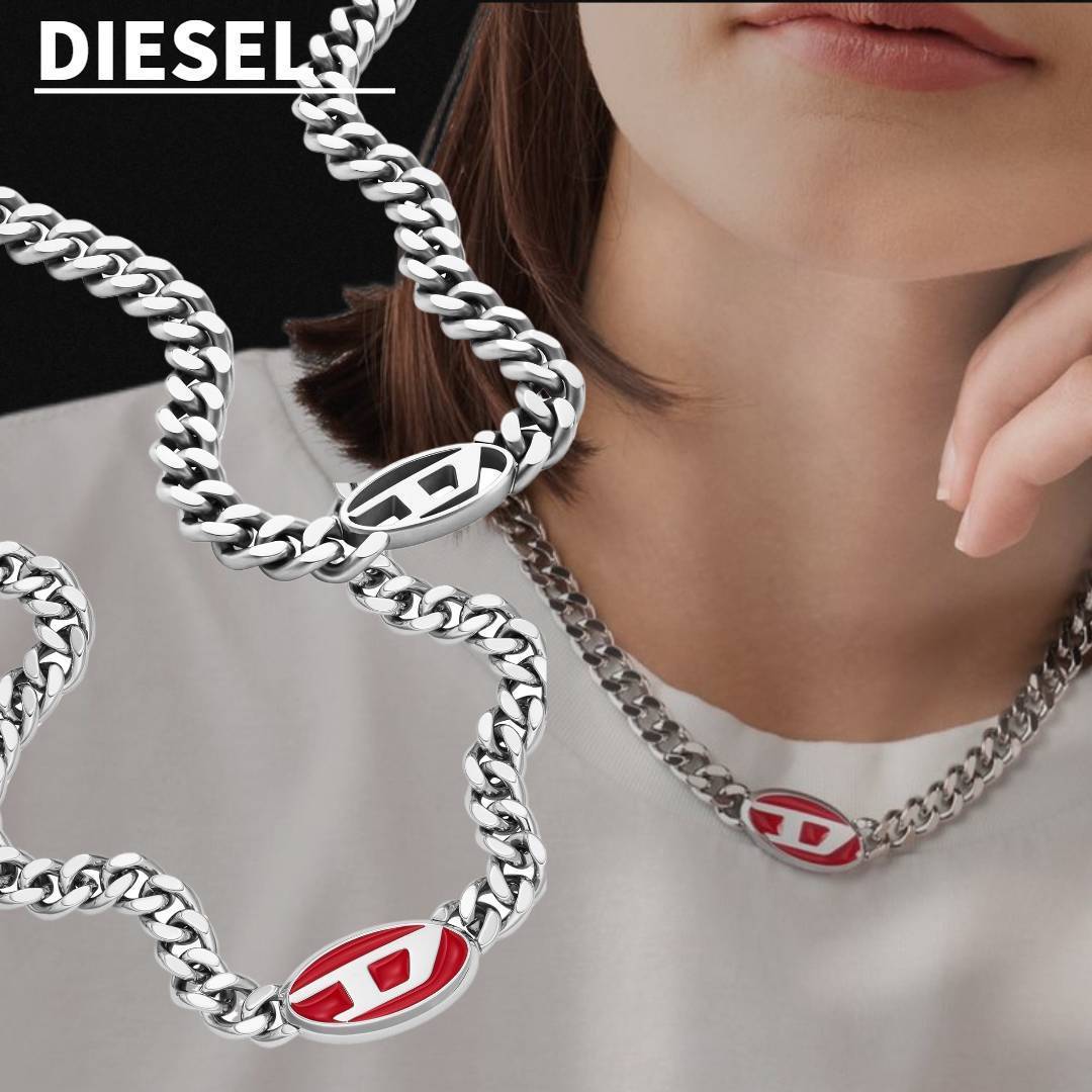 【DIESEL】レッド ラッカーステンレスチェーン ネックレス