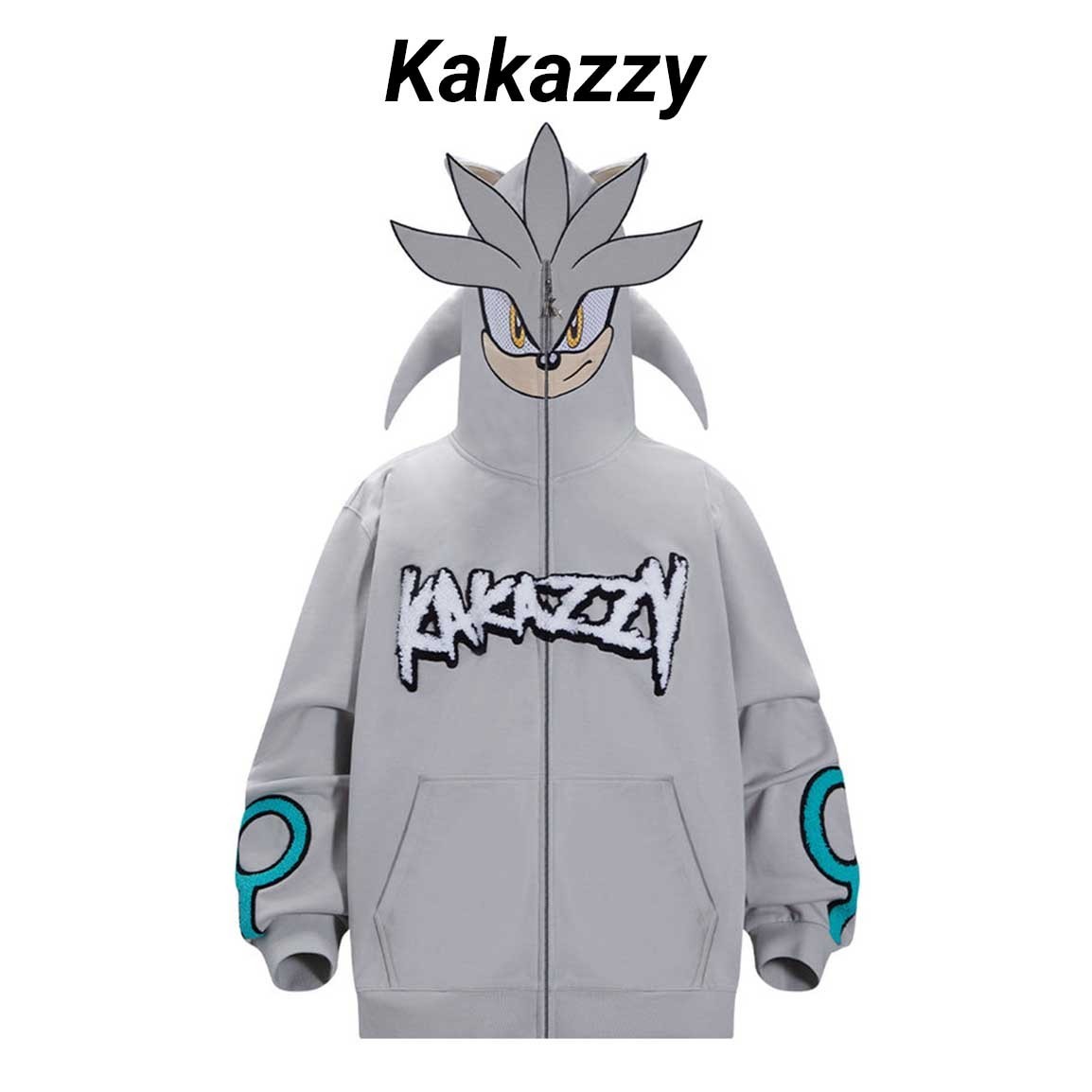 ◆Kakazzy◆Full Zip 長袖フードパーカー Gray 送料込