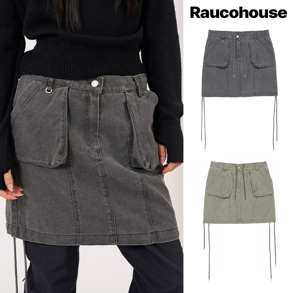 【Raucohouse】Denim solid pocket mini skirt