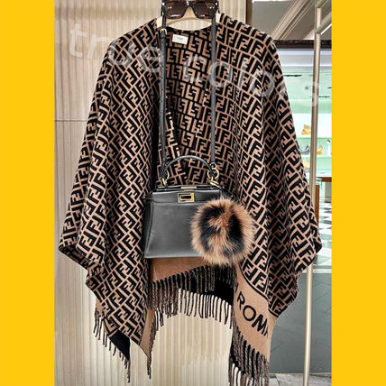 FENDI Ponchos & Capes Monogram Wool Cashmere Street Style Cotton Fringes Logo