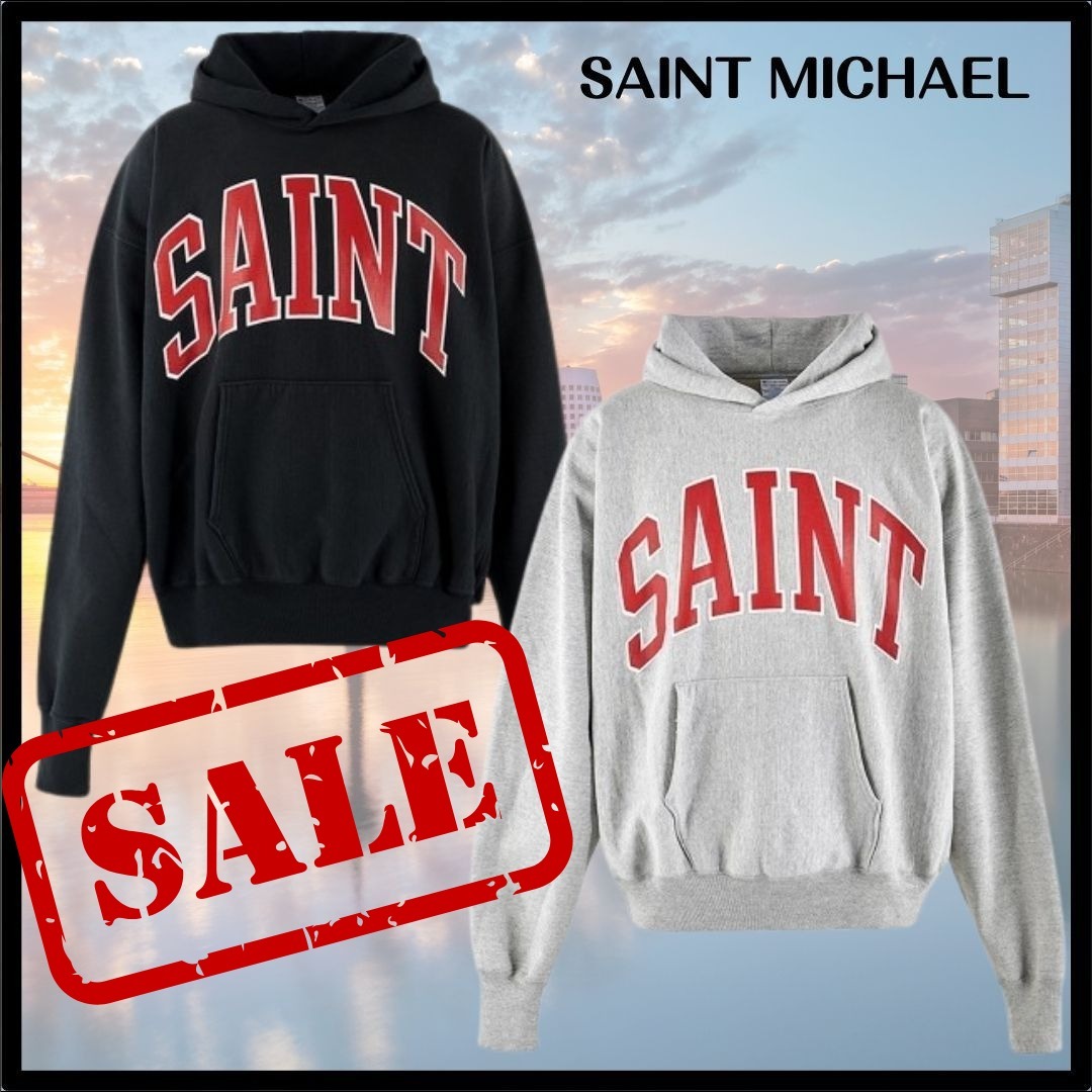 SAINT MICHAEL◆HOODIE ARCH SAINT BLACK/GRAY スウェットシャツ