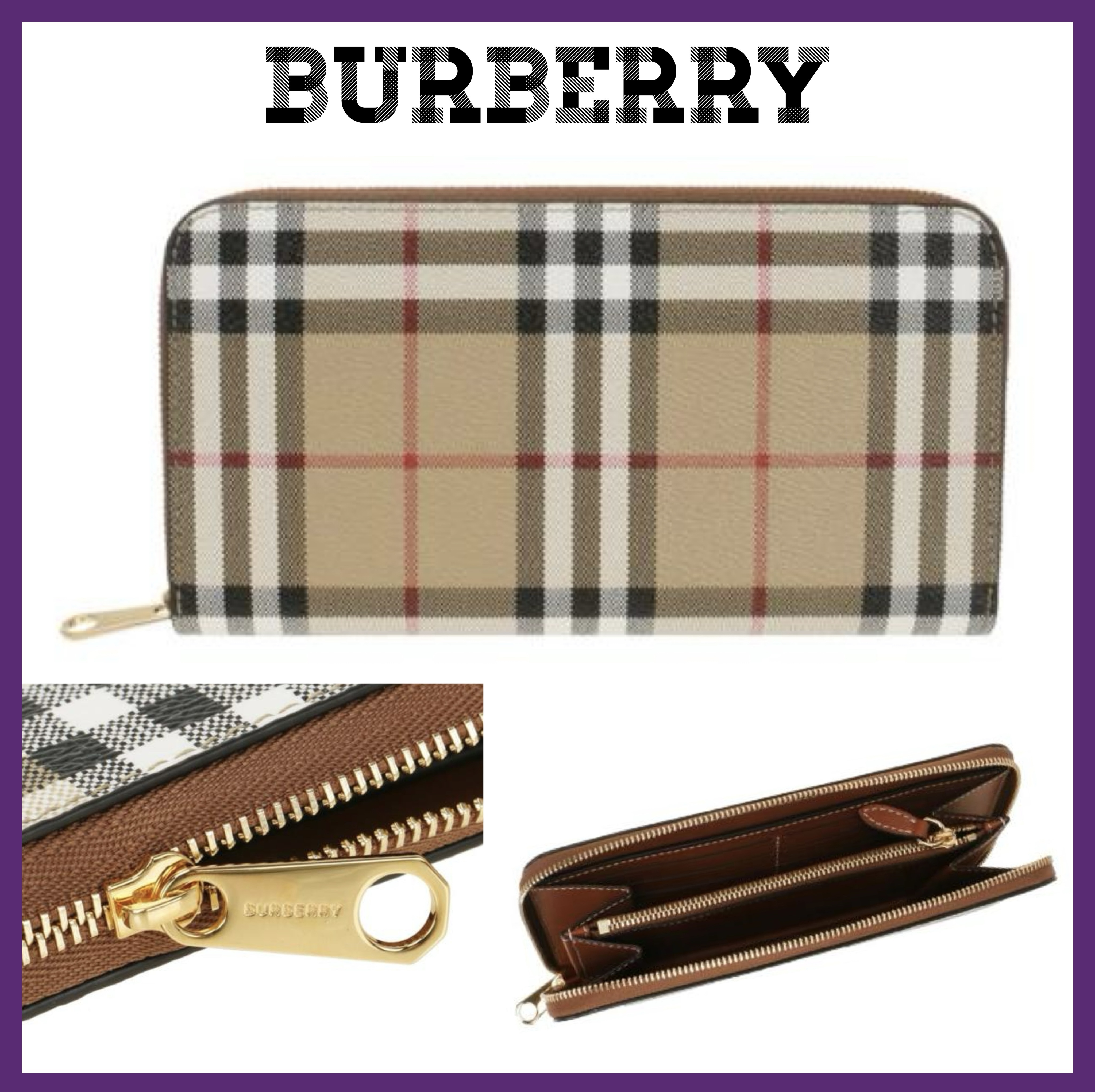 【関税込み】 ☆Burberry☆ ラウンドジップ チェック 長財布