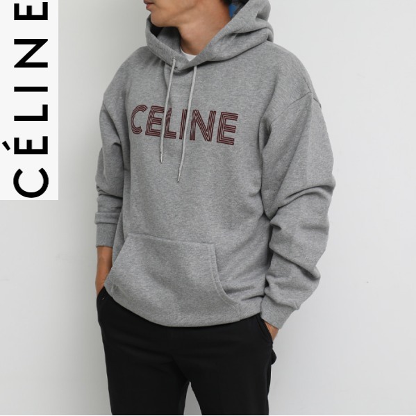 ●CELINE●ロゴプリントスウェットパーカー●グレー