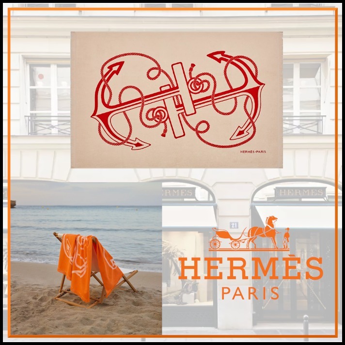 【HERMES】Yachting Tatoo Ancres en H ビーチタオル Sサイズ 飾りたい Hermes Yachting Tatoo Ancres en Hビーチタオル SM