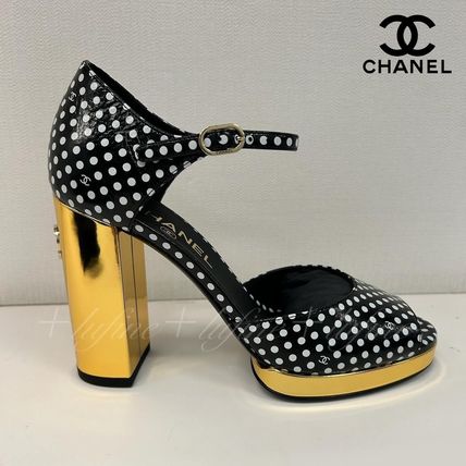 CHANEL More Sandals Casual Style Plain Leather Block Heels Party Style