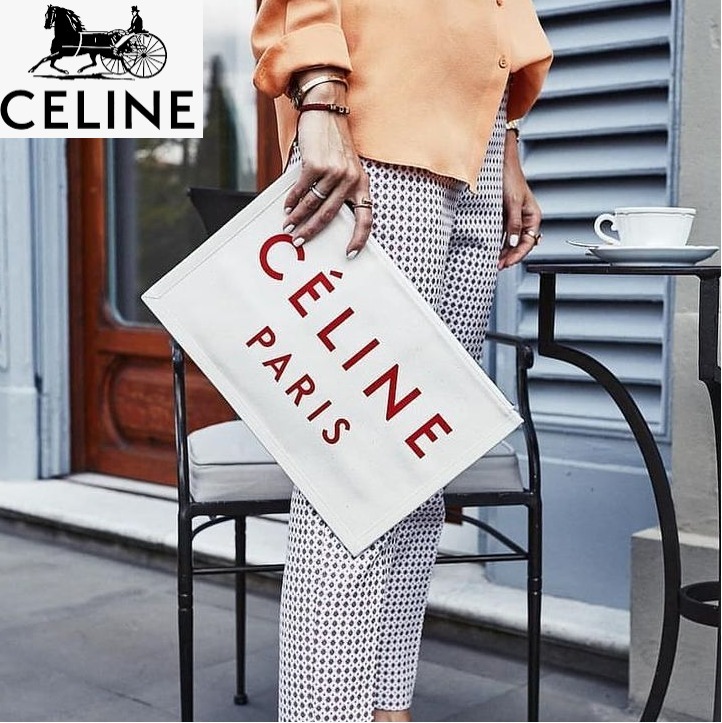 国内完売●CELINE●キャンバスクラッチバッグ white/red