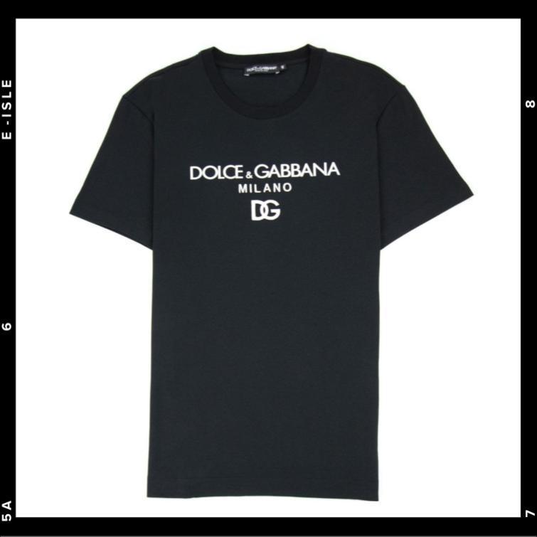 希少【DOLCE & GABBANA】Dg刺繍パッチブラックコットンTシャツ