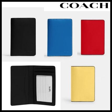 Coach Card Holders Unisex Street Style Plain Leather Folding Wallet