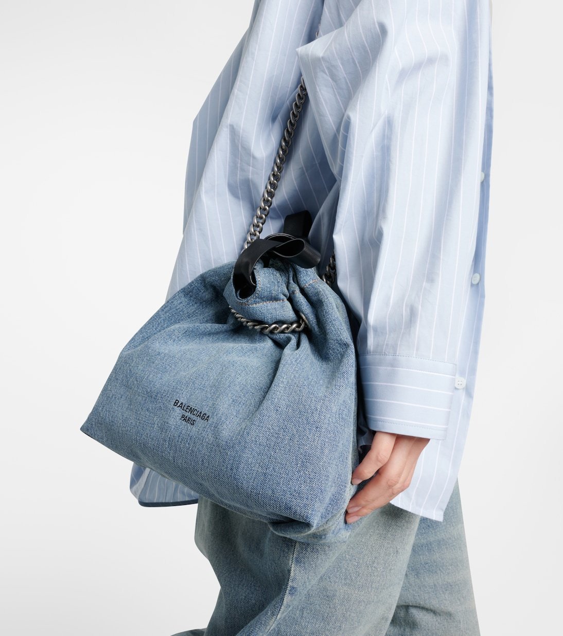 送料関税込□BALENCIAGA□Crush スモール デニム トートバッグ