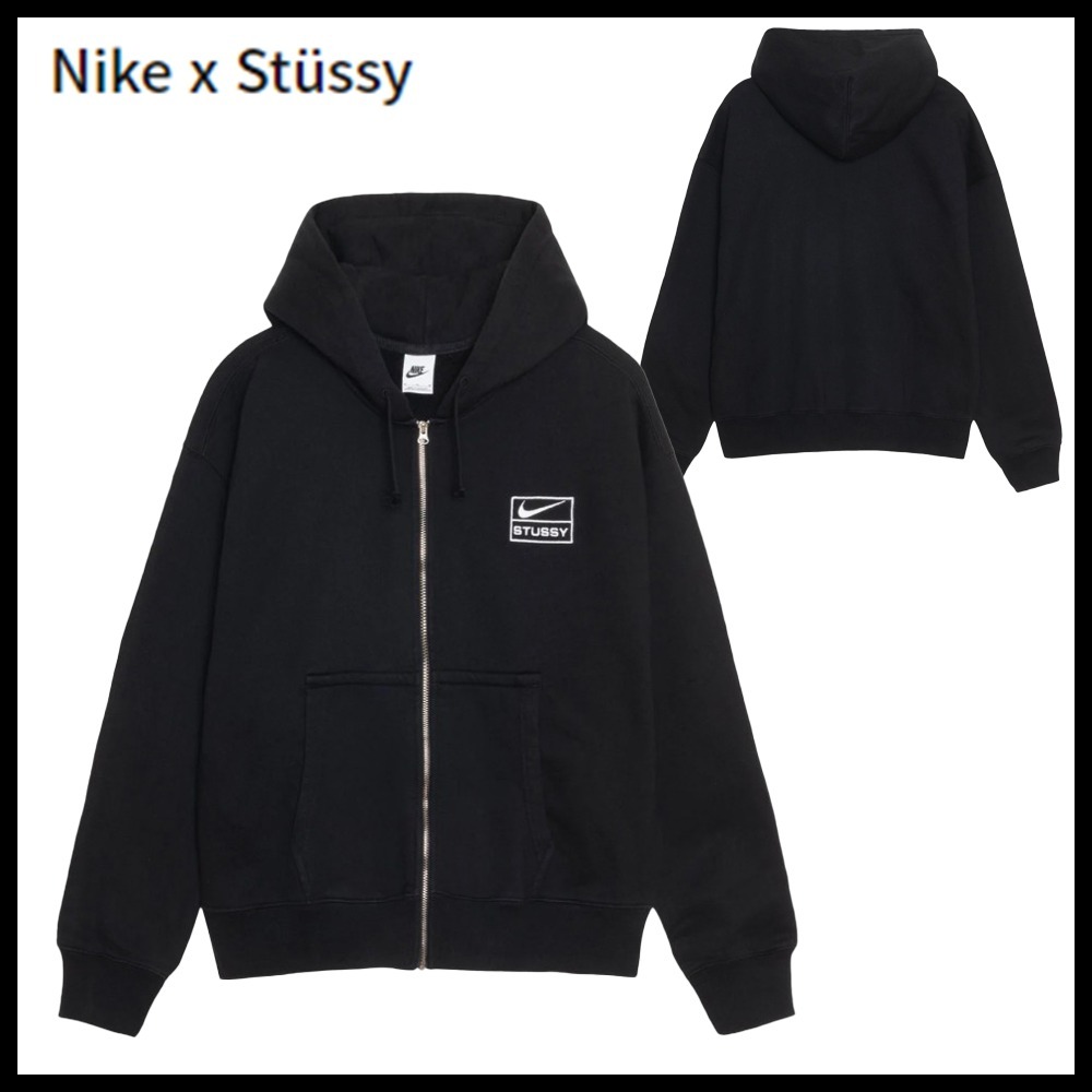 ★Nike x Stussy★Full Zip Washed Fleece Hoodie Black★