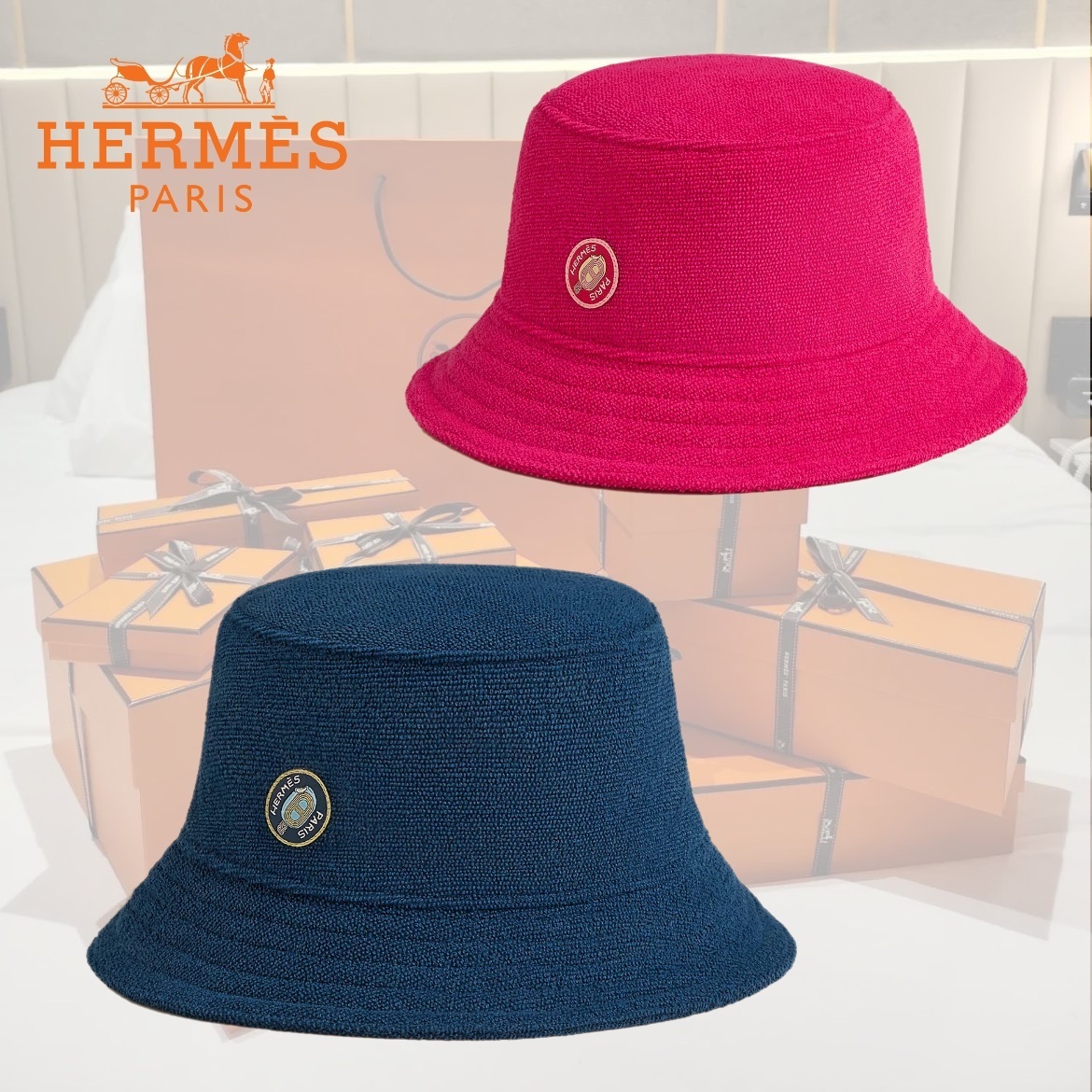 【HERMES】エルメス Funny Ice Cream バゲットハット タオル生地