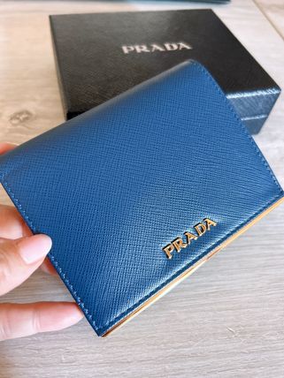 PRADA Folding Wallets Saffiano Plain Leather Folding Wallet Small Wallet Logo