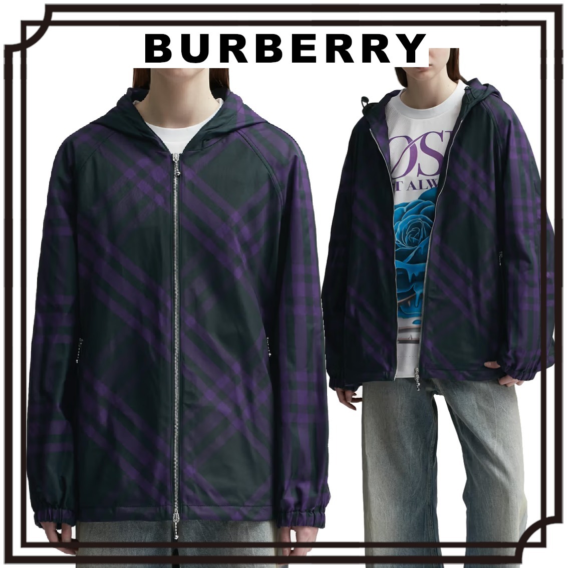 【残りわずか】BURBERRY チェック フーデッドジャケット関税なし