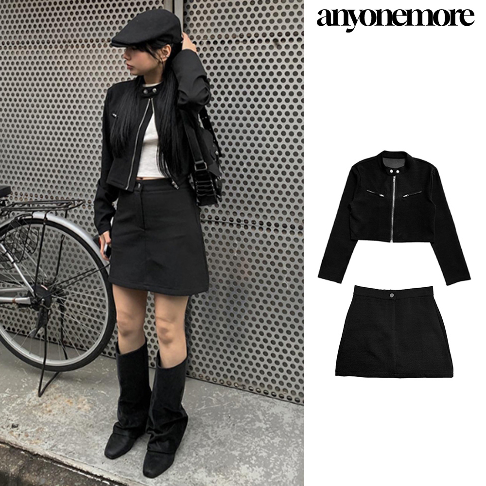 【Anyone more】Bertie Rider Jacket Skirt Two-Piece Set