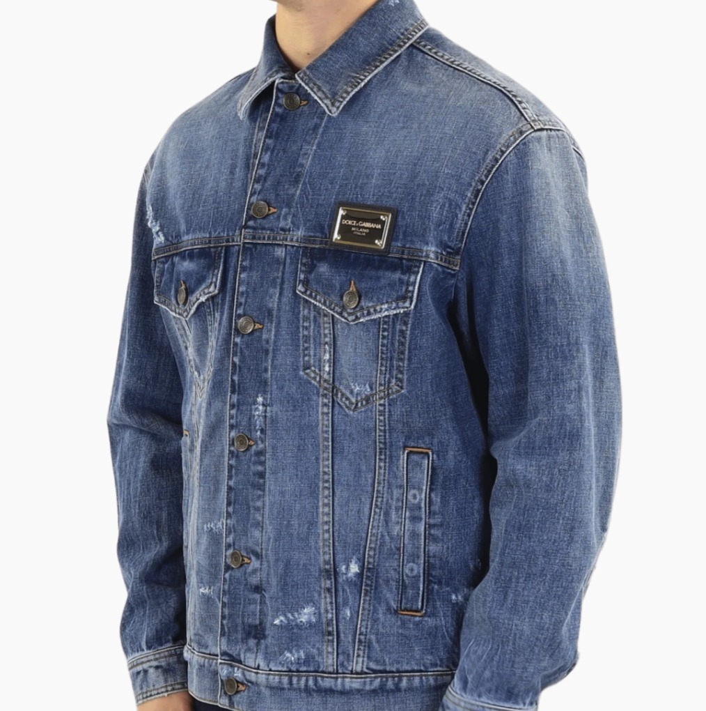 DOLCE&GABBANA ロゴプレート ダメージ加工 デニム ジャケット