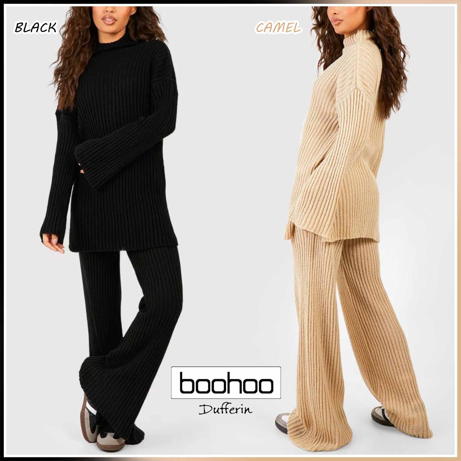 boohoo ソフトリブニットセーター & ワイドパンツ セットアップ