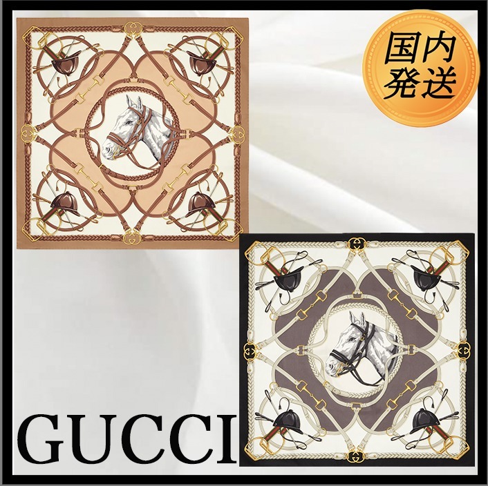 【国内発送★GUCCI】エクストリアン プリント シルク スカーフ