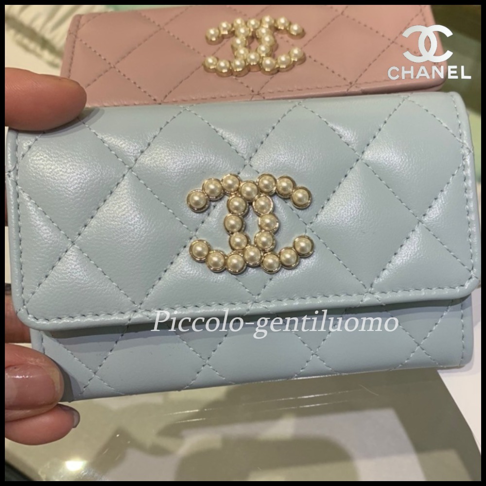 【24P★エレガントなブルー♪】CHANEL カードケース パールロゴ