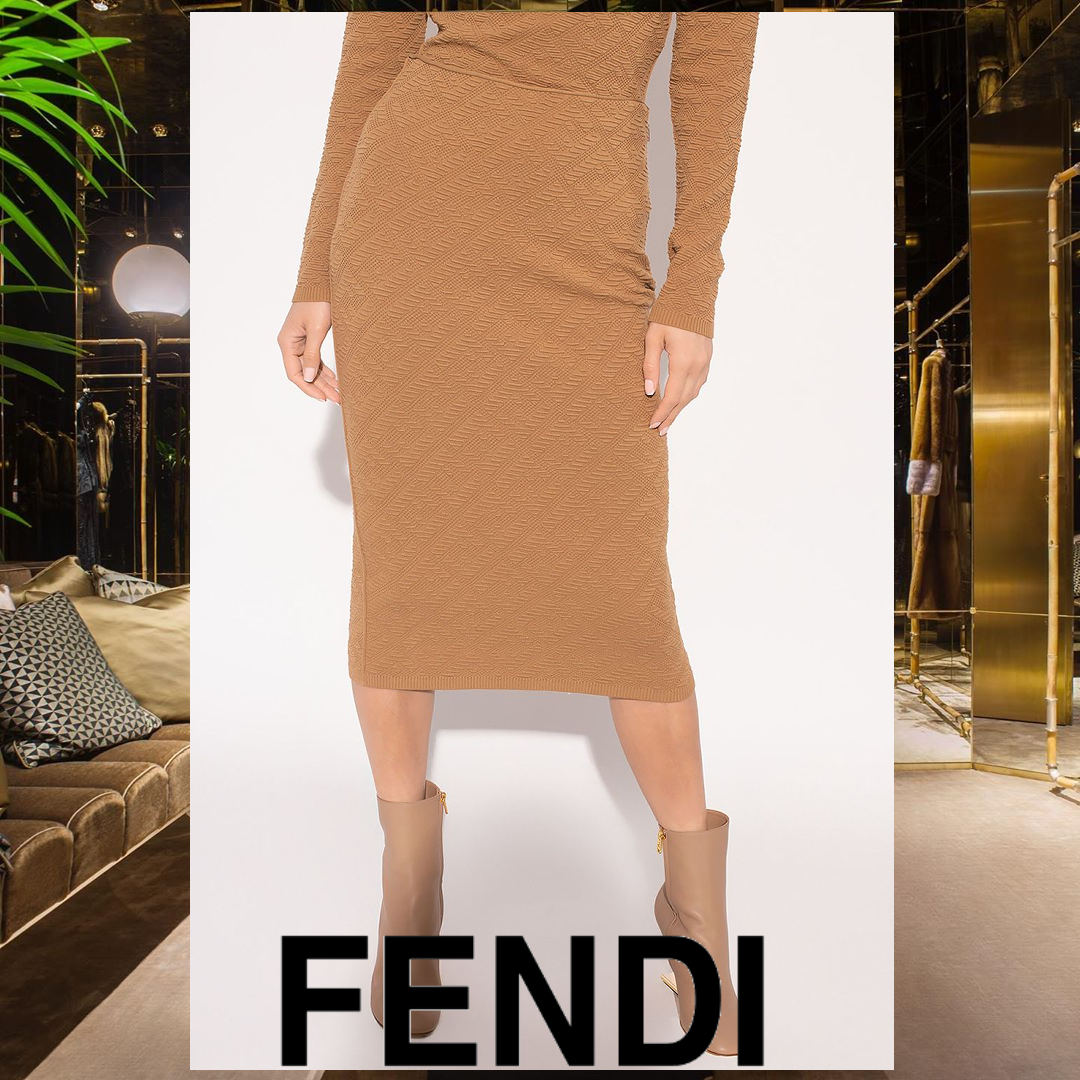 FENDI FF ペンシルスカート ブラウン