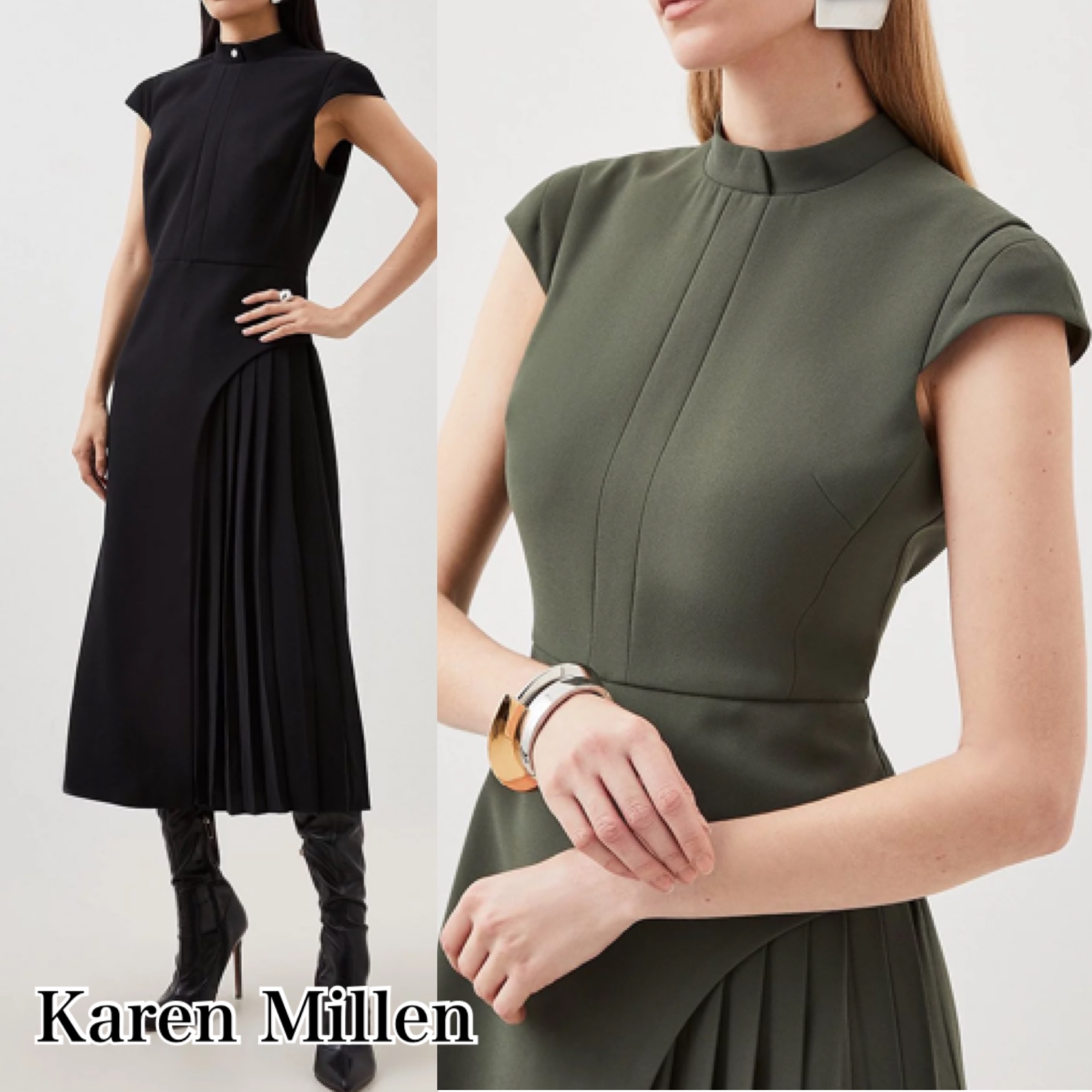 KAREN MILLEN ミニ丈ドレス ワンピース ミリタリー プリーツ KAREN MILLEN ミニ丈ドレス ワンピース ミリタリー プリーツ