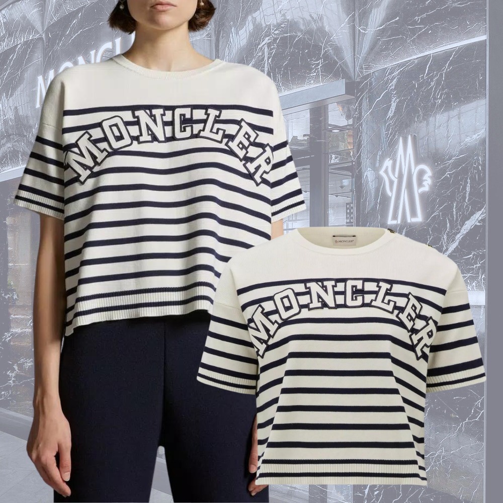【MONCLER】ストライプ ロゴ T シャツ