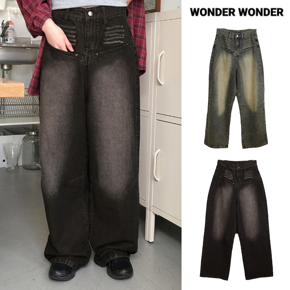 【WONDER WONDER】Tessing Catwashing Pocket Denim L Wide Pt