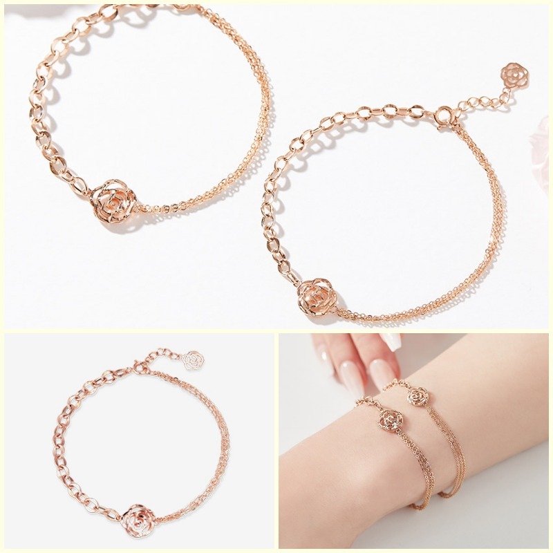 14k ダブルチェーン ローズブレスレット(Chain 3.5mm)