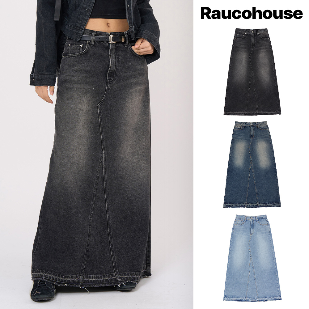 【Raucohouse】Maxi back slit denim long skirt