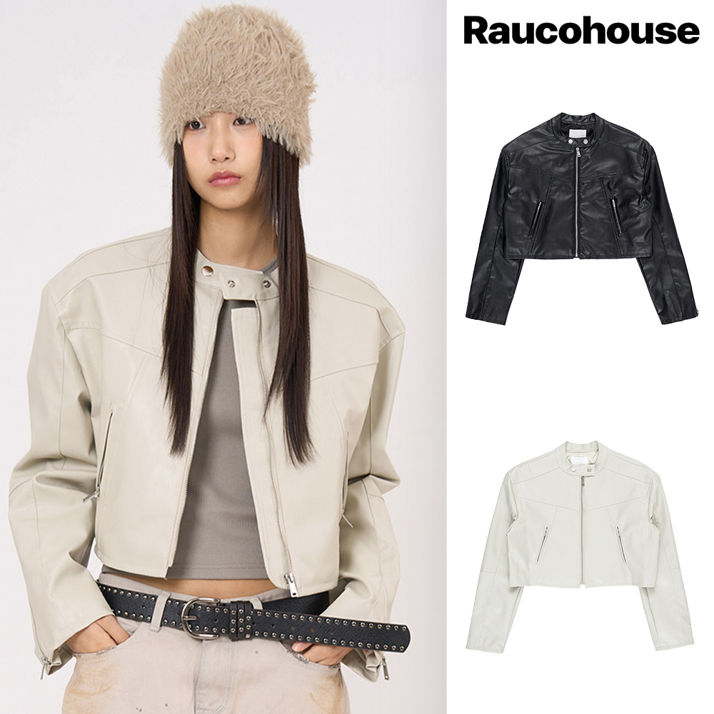 【Raucohouse】Chic leather crop biker jacket