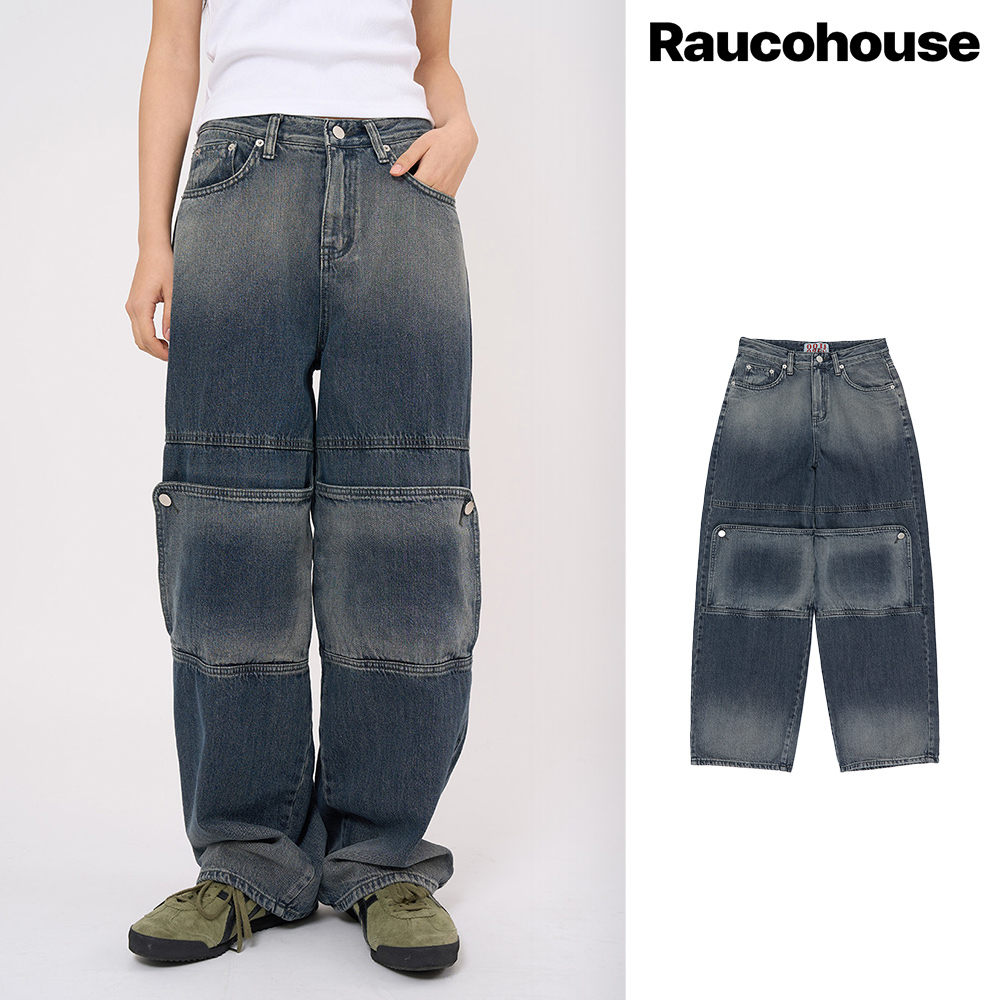 【Raucohouse】Gradation washed knee cover denim pants