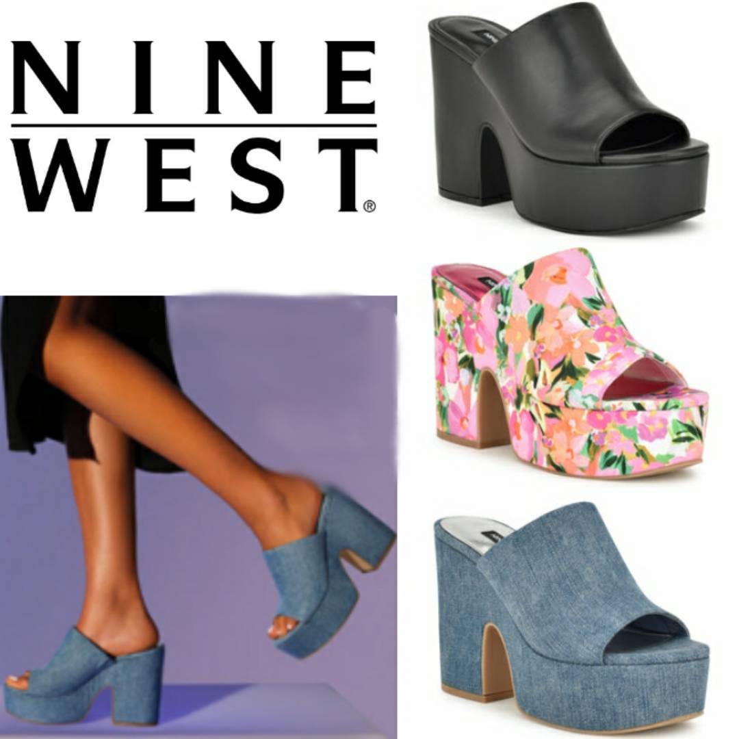 Nine West*ラウンドトゥ*ハイウェッジ*サンダル*ミュール/Olley