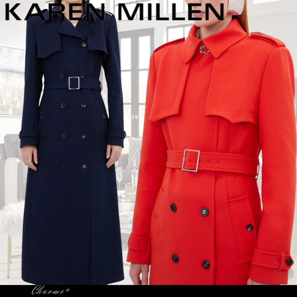 KAREN MILLEN トレンチコート テーラード ベルト 膝丈